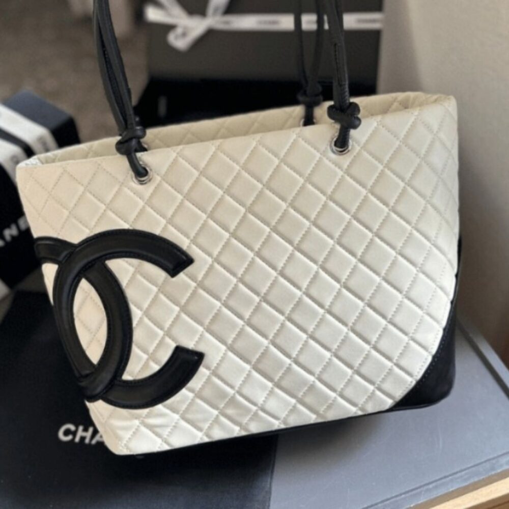 Alternative view of Chanel Cambon Line Large Tote Bag In White And Black 30Cm