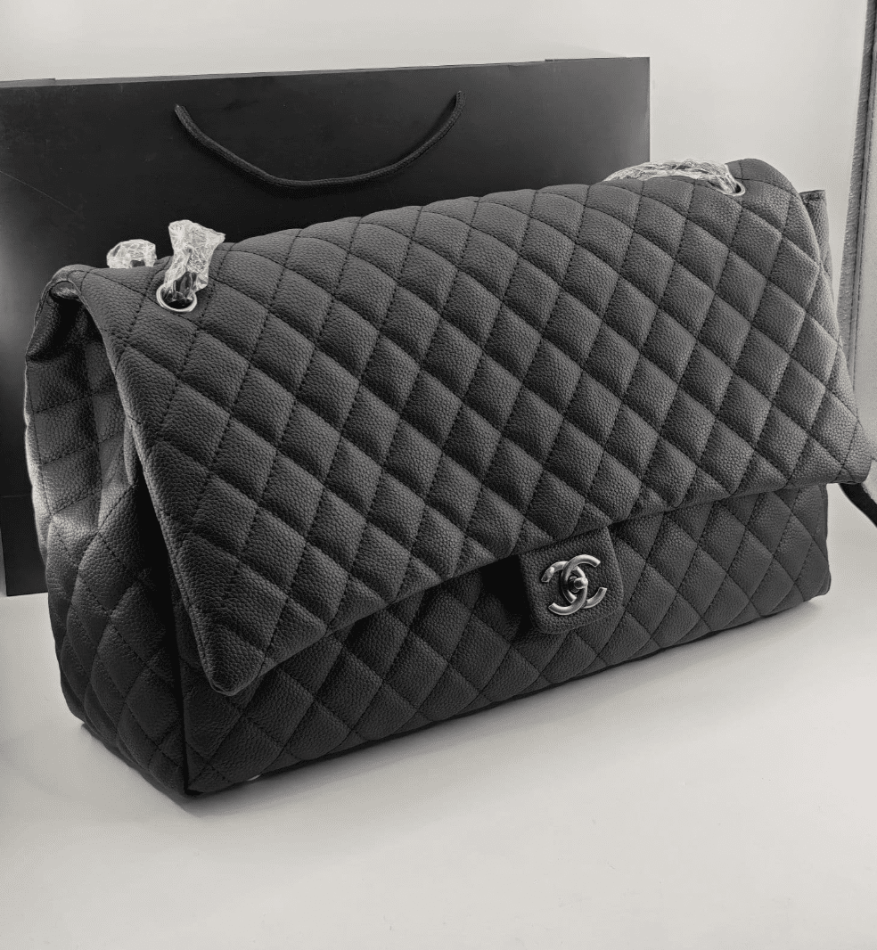 Alternative view of Chanel XXL Airline Classic Travel Flap Bag Caviar Leather Black Silver Hardware 46Cm