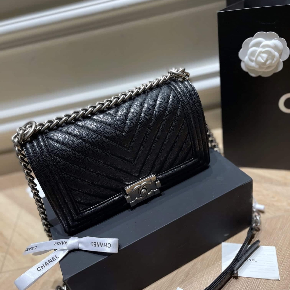 Alternative view of Chanel Boy Caviar Chevron Quilted Flap Bag Black 25Cm