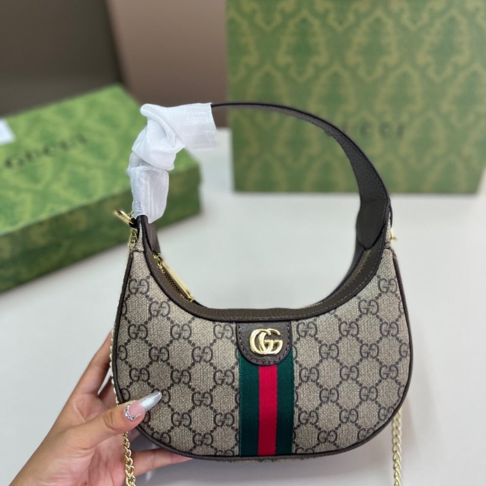 Alternative view of Gucci Ophidia Small Shoulder Bag Beige And Dark Brown GG Fabric 22Cm 838463 FAE0P 9746