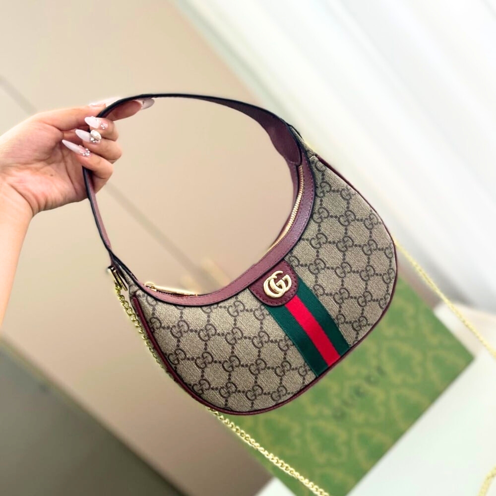 Alternative view of Gucci Ophidia Small Shoulder Bag Beige And Dark Red GG Fabric 22Cm ‎838463 FAE0P 9789