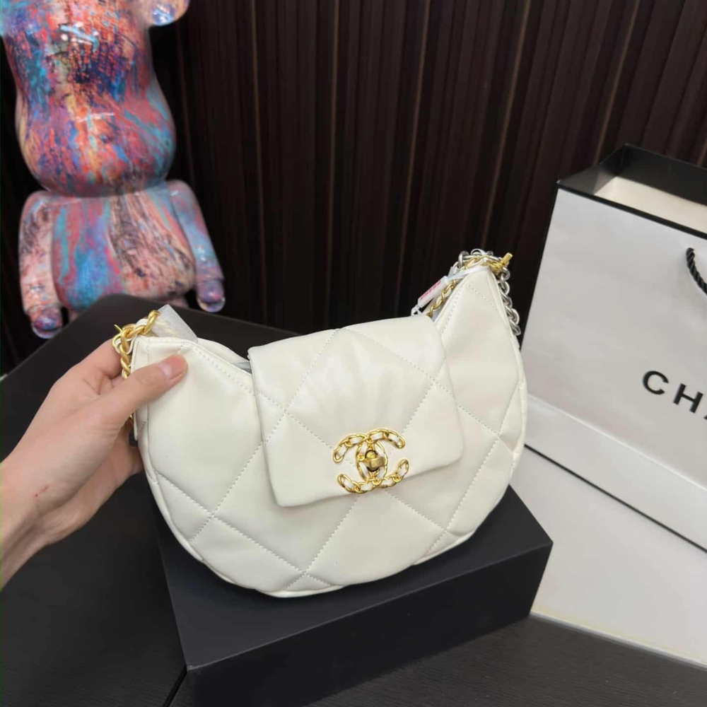 Alternative view of Chanel 19 Hobo Bag Mixed Metal Hardware White 28Cm