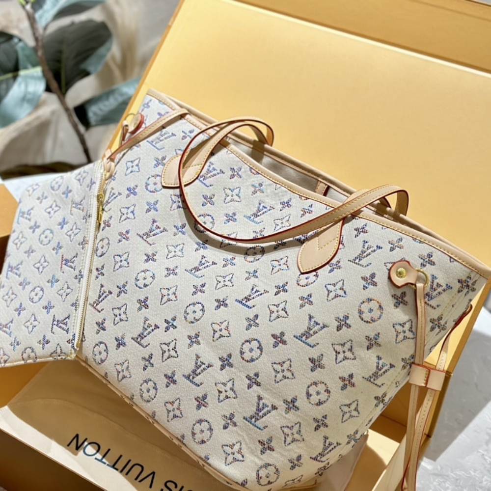 Alternative view of Louis Vuitton Neverfull MM Monogram Jacquard Fabric Multicolor Beige 32Cm M24905
