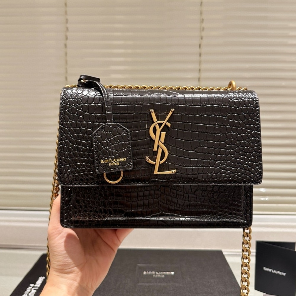 Alternative view of Saint Laurent Sunset Medium Chain Bag In Crocodile-Embossed Black 22Cm 442906DND0J1000