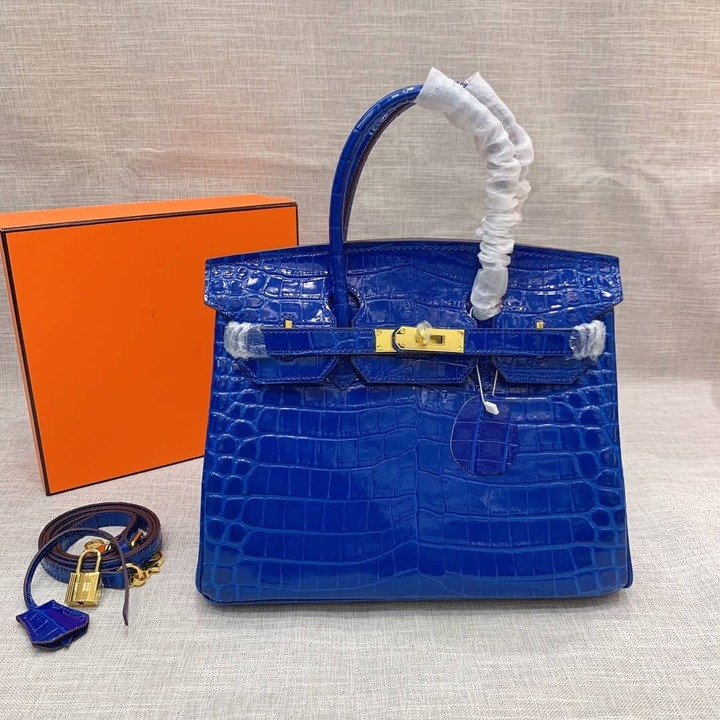 Alternative view of Hermes Birkin 30 Crocodile Gold-Toned Hardware Dark Blue 30Cm