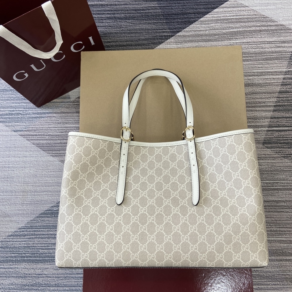 Alternative view of Gucci GG Emblem Large Tote Bag Beige And White GG Monogram Coated Fabric 38Cm 815213 FAD6L 9641