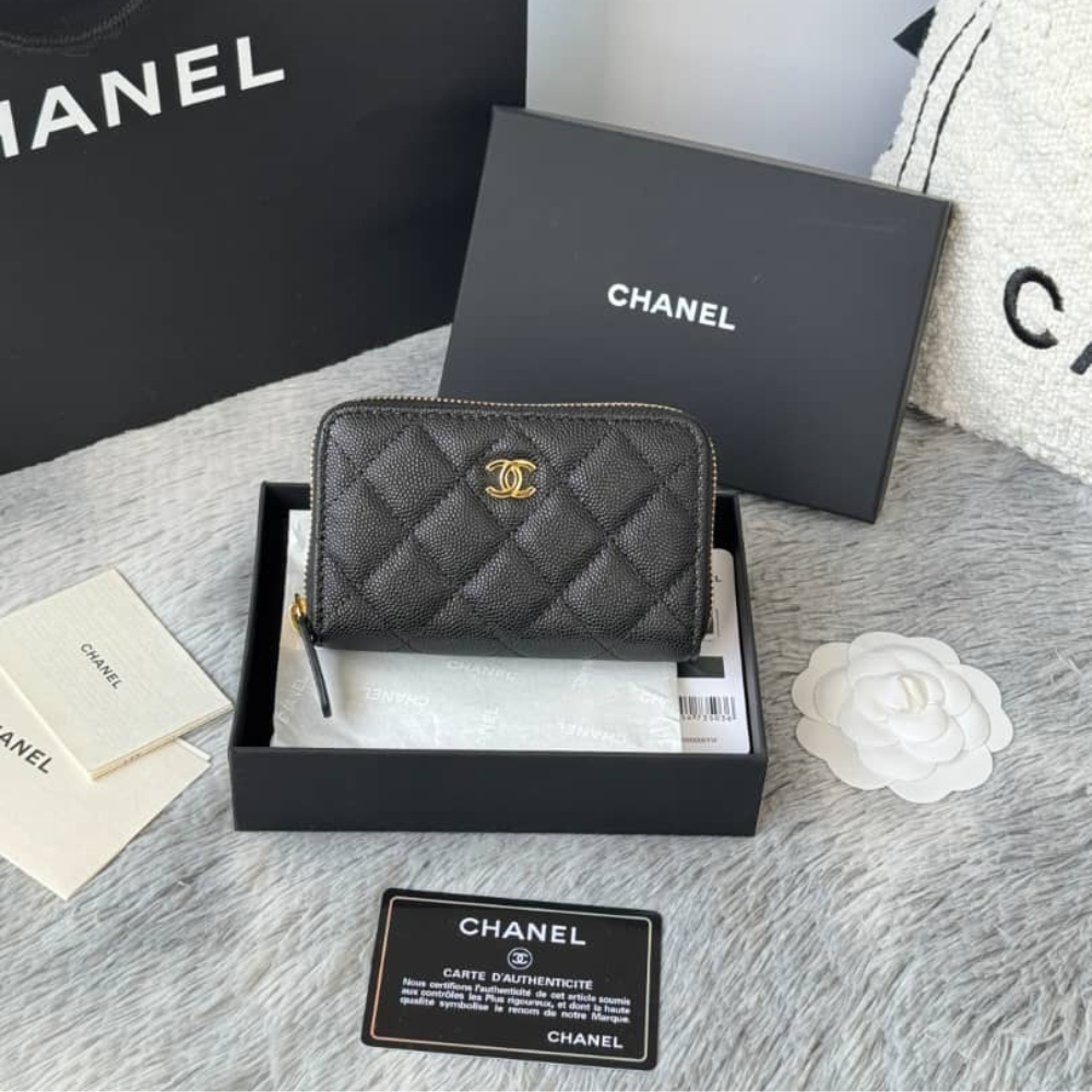 Alternative view of Chanel Classic Zipped Coin Purse Wallet Gold Tone Metal Black 11Cm AP0216 Y01588 C3906