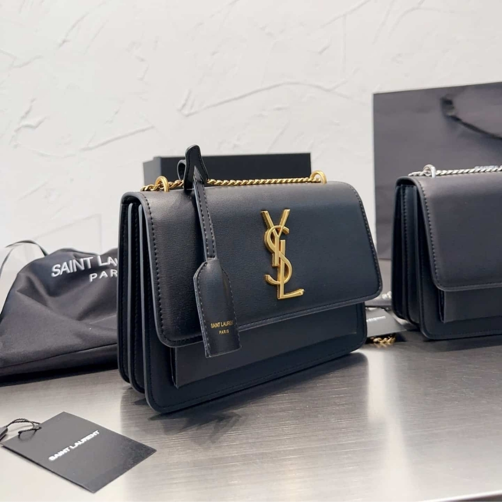 Alternative view of Saint Laurent Sunset Medium Chain Bag In Smooth Black 22Cm 442906D420W1000