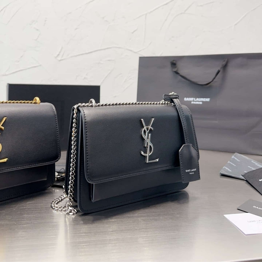 Alternative view of Saint Laurent Sunset Medium Chain Bag In Smooth Black With Silver Hardware 22Cm 442906D420N1000