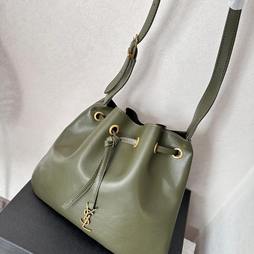 Alternative view of Saint Laurent Paris VII Medium Flat Hobo Bag In Smooth Army Green 28Cm
