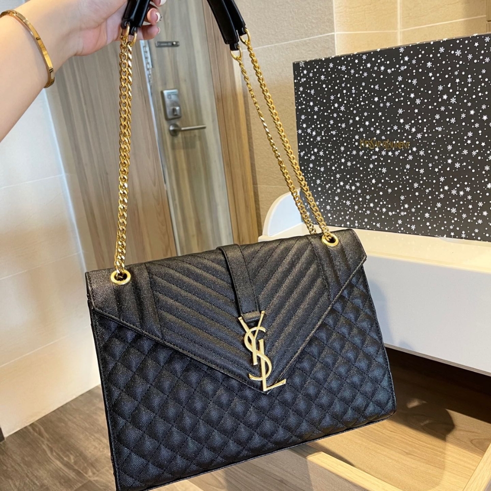 Alternative view of Saint Laurent Envelope Large In Quilted Grain De Poudre Embossed Black Gold 31Cm 600166BOW911000