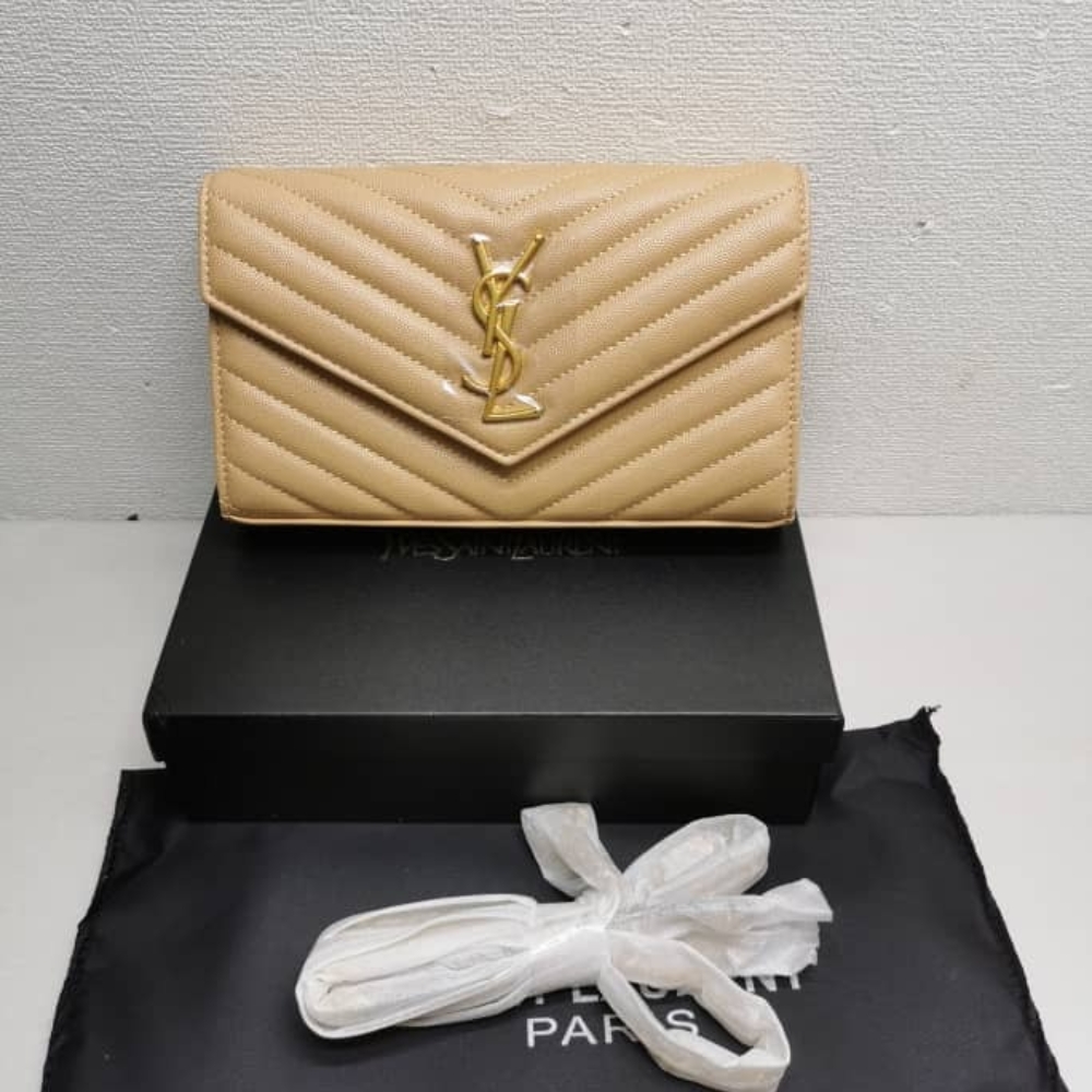 Alternative view of Saint Laurent Cassandre Matelassé Chain Wallet In Grain De Poudre Embossed Beige 22Cm 377828BOW012721