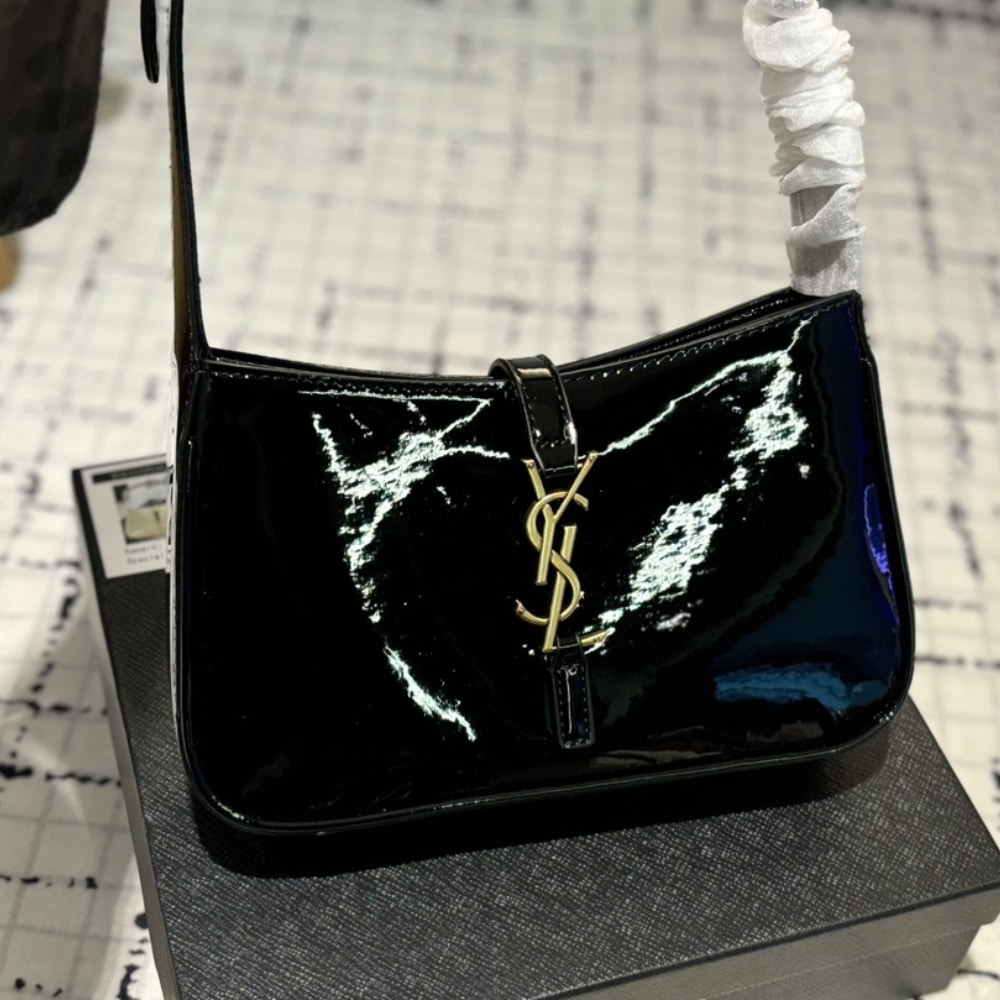 Alternative view of Saint Laurent Le 5 A 7 Patent Hobo Bag In Shiny Black 25Cm