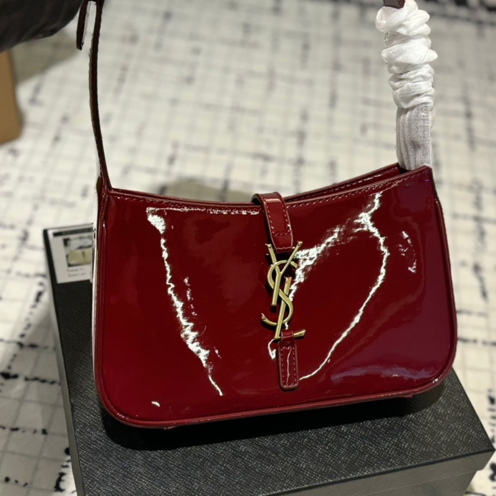 Alternative view of Saint Laurent Le 5 A 7 Patent Hobo Bag In Shiny Wine Red 25Cm
