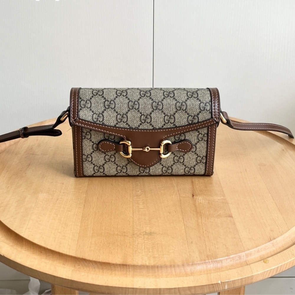 Alternative view of Gucci Horsebit 1955 Mini Bag‎ Beige And Dark Brown GG Supreme 18Cm 699296 92TCG 8563