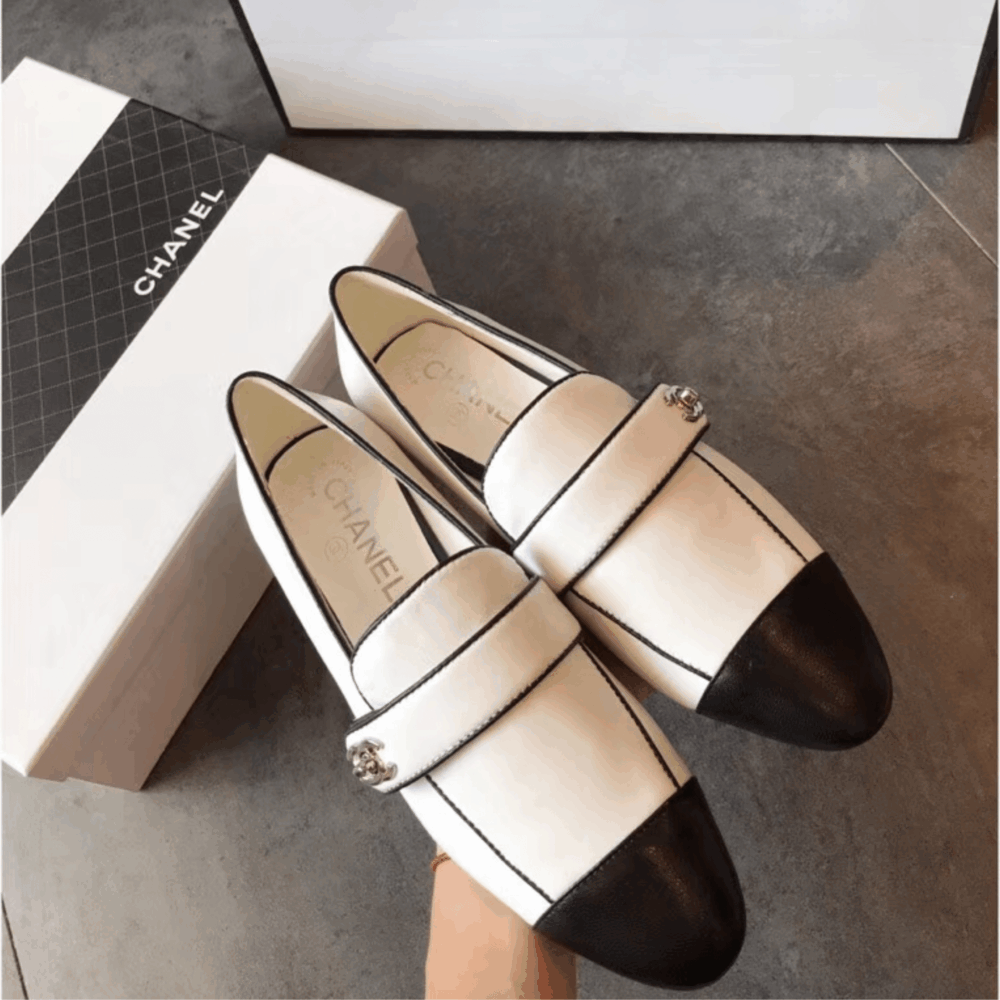 Alternative view of Chanel Leather CC Cap Toe Slip On Loafers White
