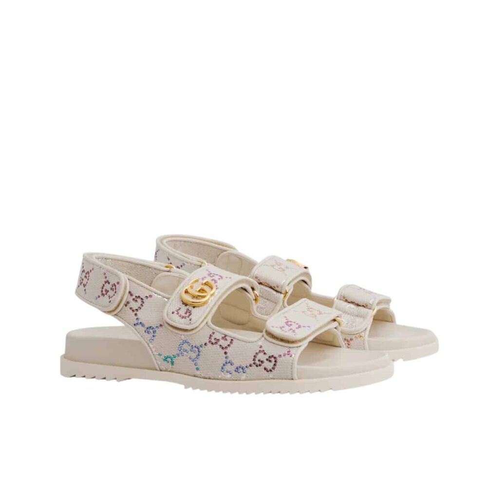 Gucci Moritz GG Monogram Sandals Beige Ebony 771575 G1730 9755