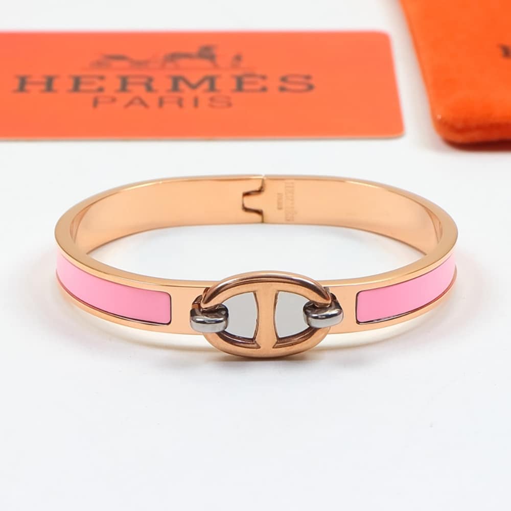 Alternative view of Hermes Mini Clic Anchor Chain Bracelet Rose Gold Tone With Light Pink H209000FO1ZPM