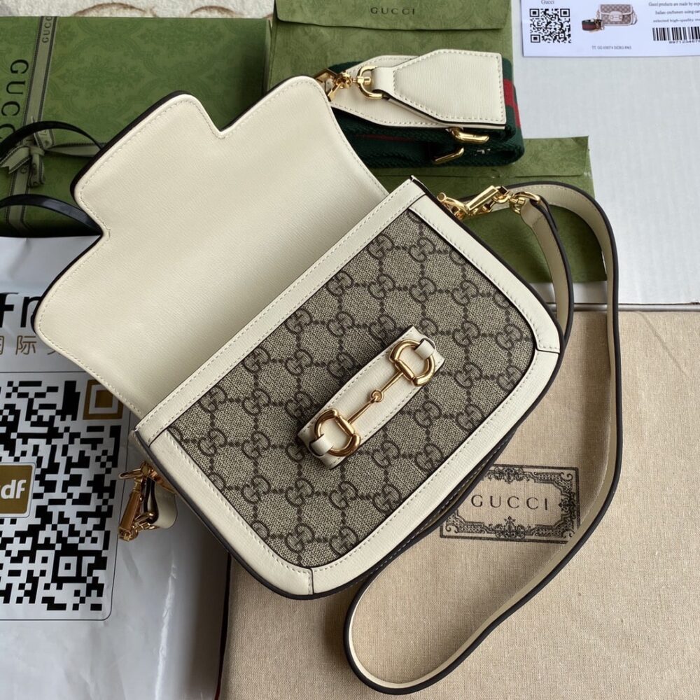 Alternative view of Gucci Horsebit 1955 Mini Bag Beige And White 20Cm 658574 HUHHG 9759