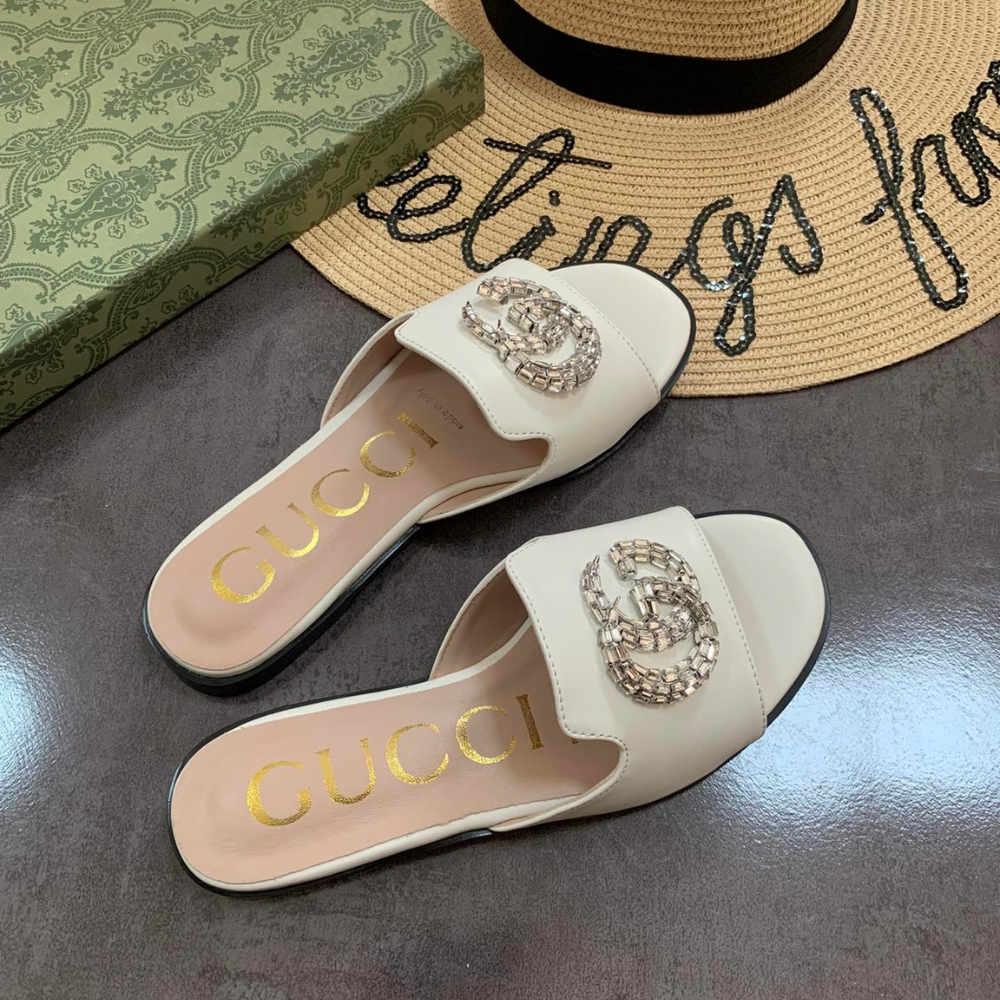 Alternative view of Gucci Double G Slippers Leather Beaded In White
