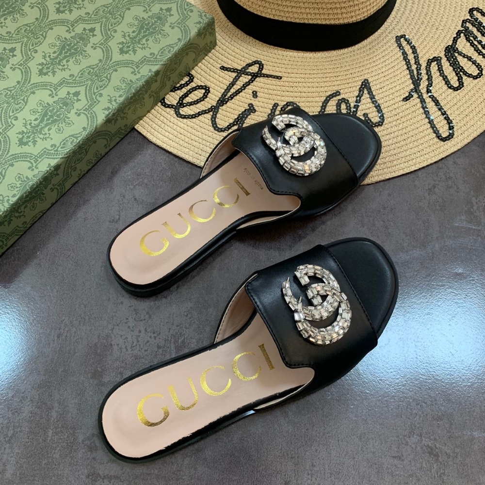 Alternative view of Gucci Double G Slippers Leather Beaded In Black