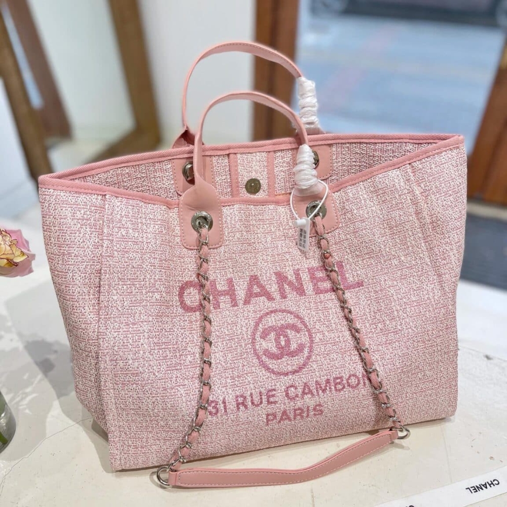 Alternative view of Chanel Deauville Shopping Tote Bag Tweed Pink 37Cm