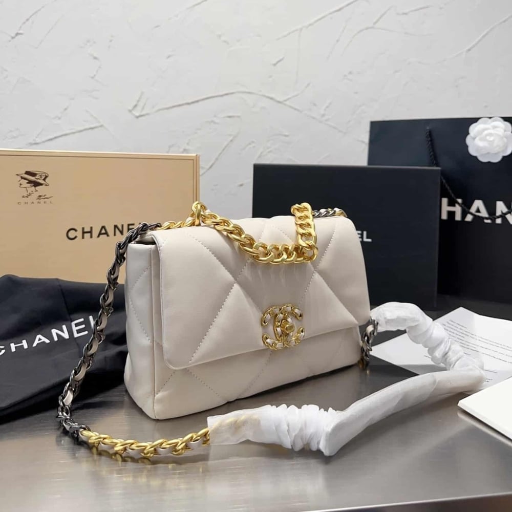 Alternative view of Chanel 19 Flap Bag Shiny Gold And Silver Tone White 26Cm AS1161 B04852 10601
