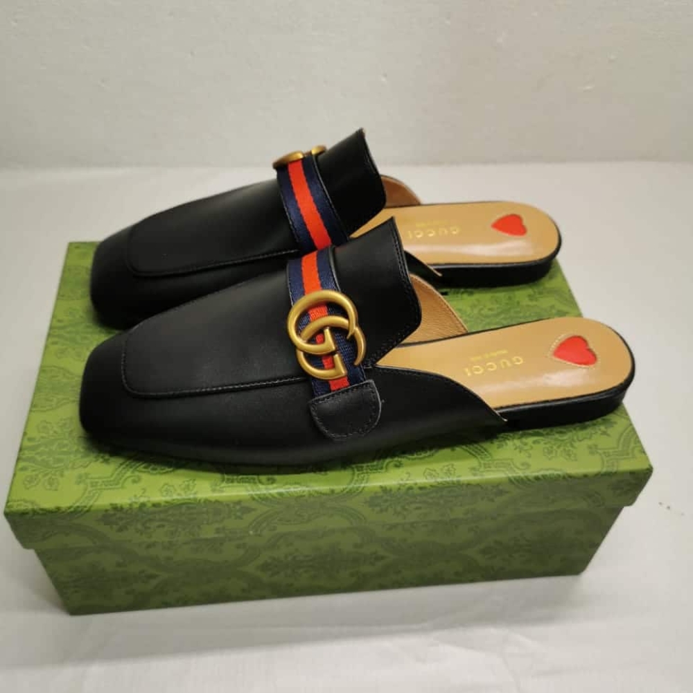 Alternative view of Gucci Women’S Princetown Slipper Double G Black Leather 423694 DKHC0 1061