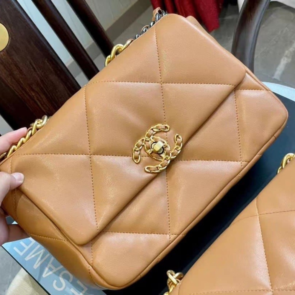 Alternative view of Chanel 19 Flap Bag Shiny Gold And Silver Tone Camel 26Cm AS1160 B04852 NB356