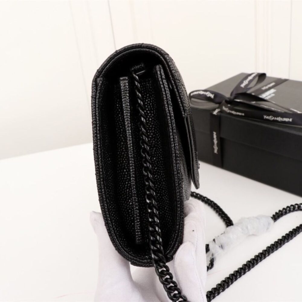 Alternative view of Saint Laurent Cassandre Matelasse Chain Wallet In Grain De Poudre Embossed Black Noir 22Cm 377828BOW081000