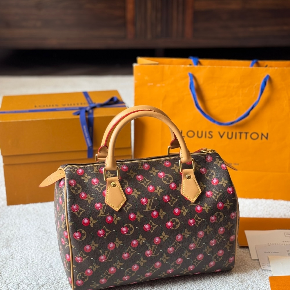 Alternative view of Louis Vuitton X Takashi Murakami Monogram Cerise Speedy 25 Gold Hardware Brown 25Cm