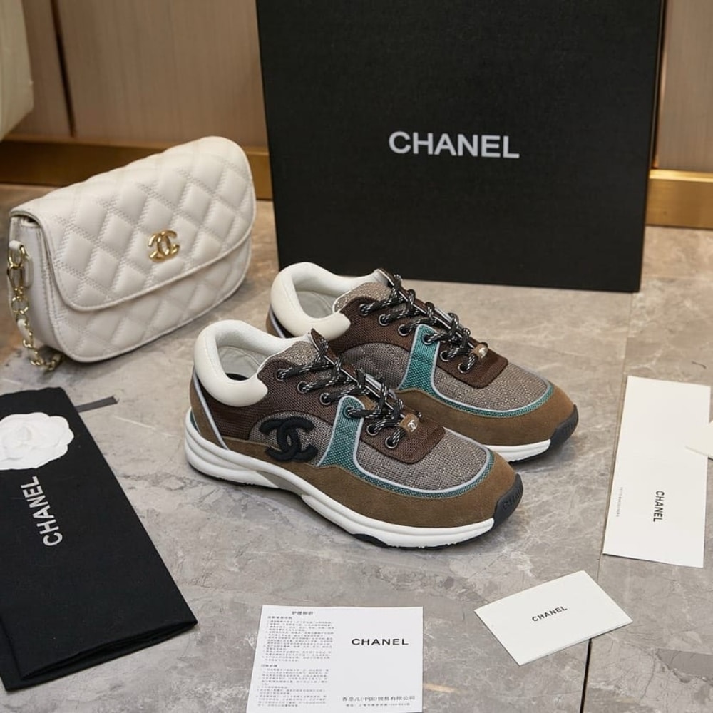 Alternative view of Chanel CC Logo Low Top Trainer Sneakers Brown And White G38301 Y55434 K3161