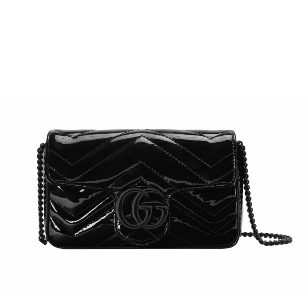 Gucci GG Marmont Patent Super Mini Bag Black 17Cm 476433 AACDE 1000