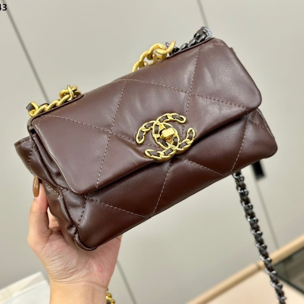 Alternative view of Chanel 19 Flap Bag Shiny Gold And Silver Tone Brown 20Cm