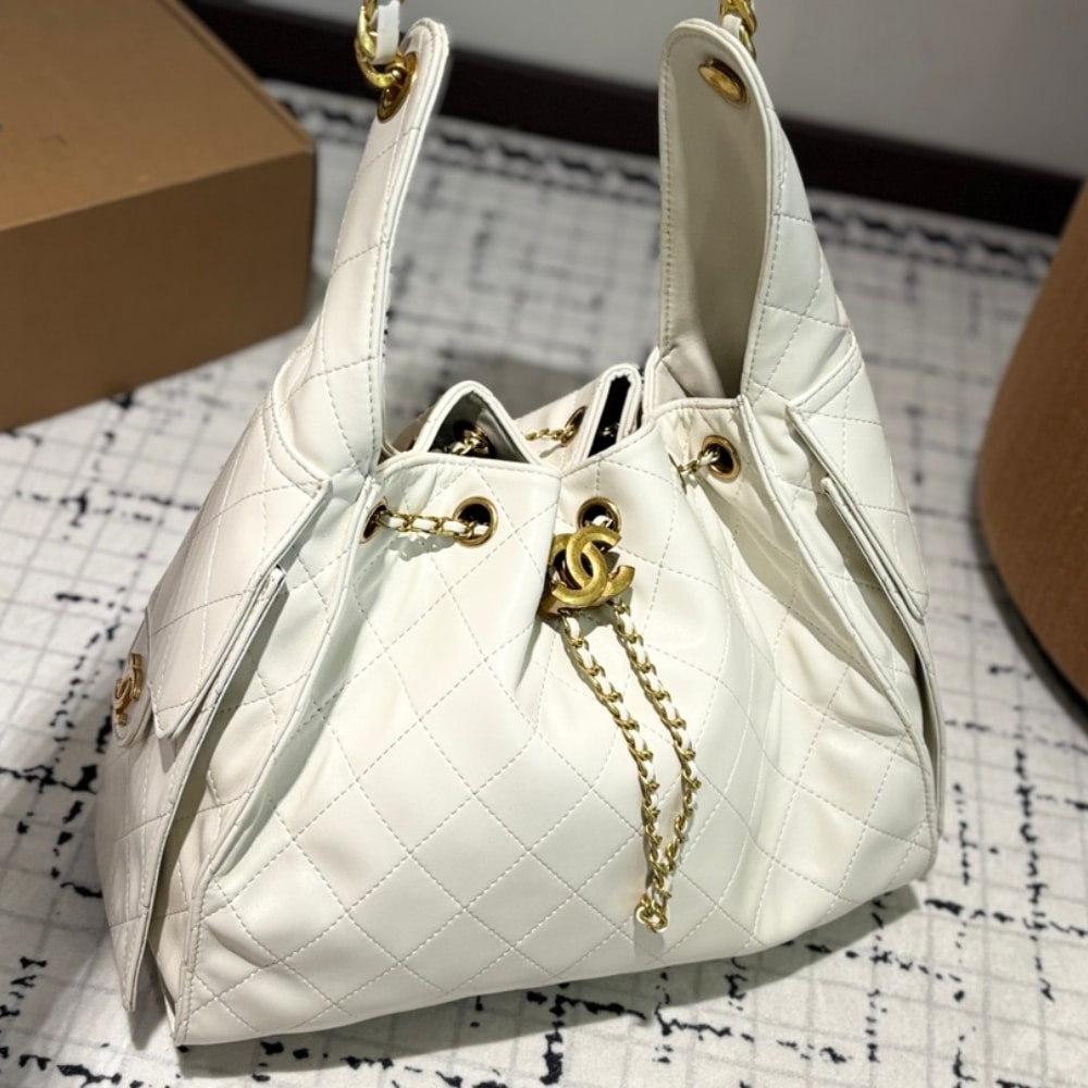 Alternative view of Chanel 25 Medium Handbag Grained And Gold Tone Metal White 34Cm AS5293 B20304 10601