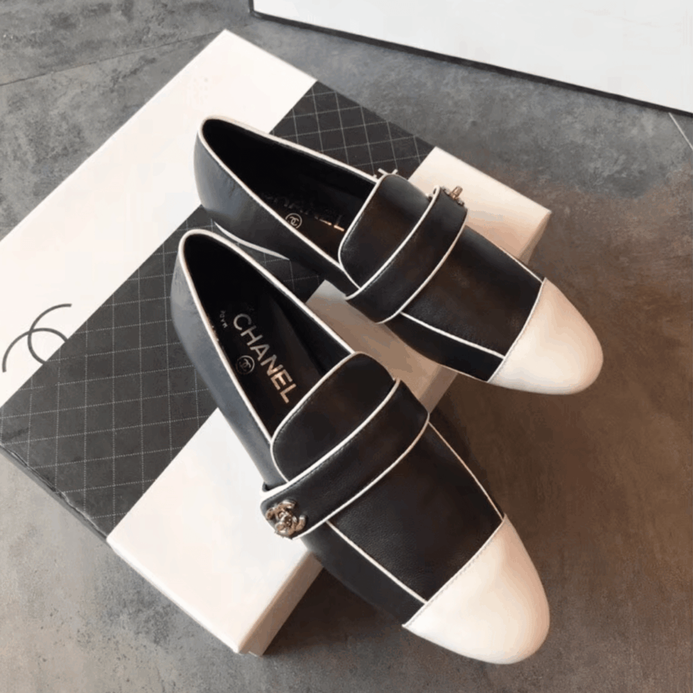 Alternative view of Chanel Leather CC Cap Toe Slip On Loafers Black