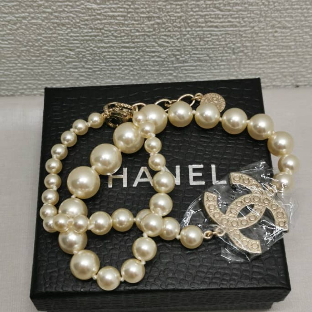 Alternative view of Chanel Metallic Silver Tone Coco Faux Pearl CC Necklace
