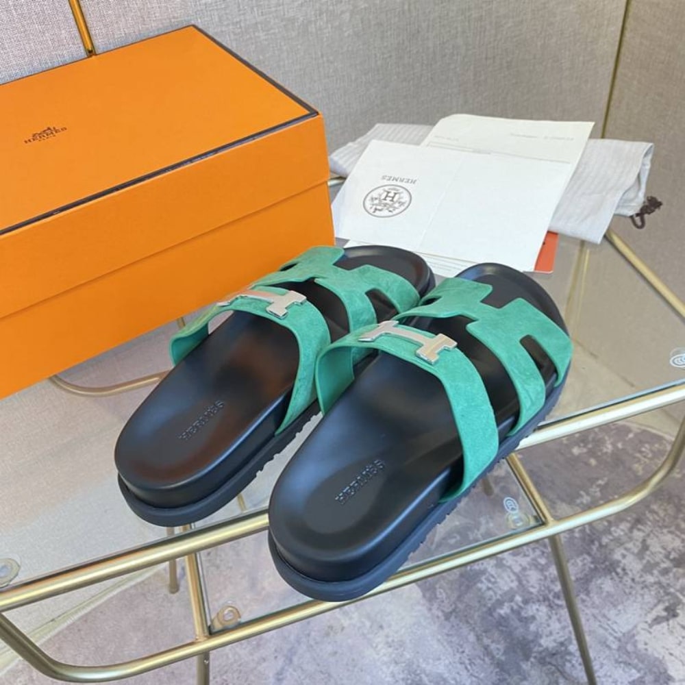 Alternative view of Hermes Chypre Sandal Suede H Logo Silver Hardware Green