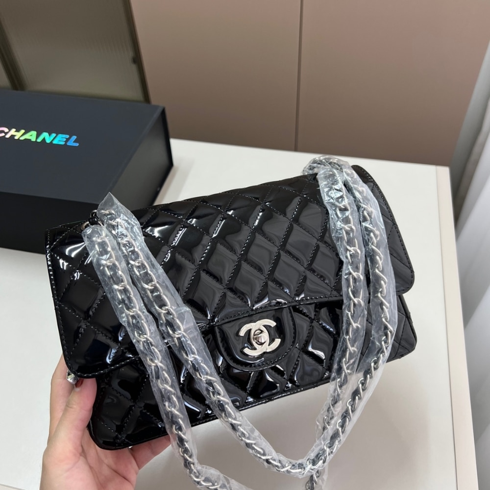 Alternative view of Chanel Medium Classic Double Flap Bag Patent Leather Black 26Cm