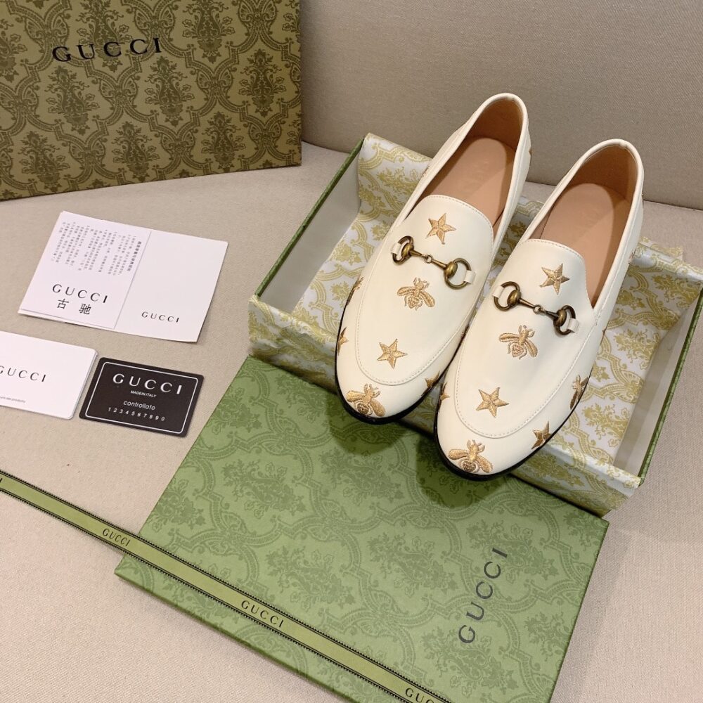 Alternative view of Gucci Jordaan Embroidered Bee And Starleather Loafer White