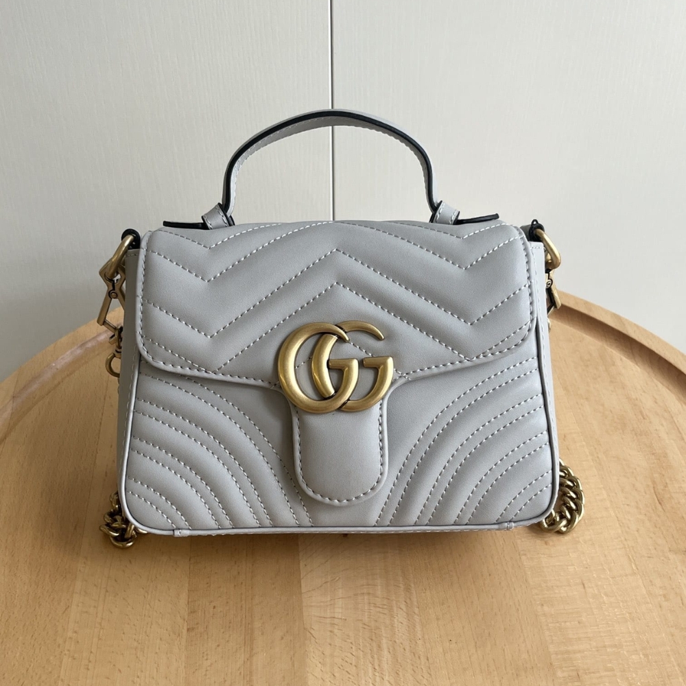 Alternative view of Gucci GG Marmont Matelassé Chevron Mini Top Handle Bag Light Grey 21Cm 547260 AABZC 1712
