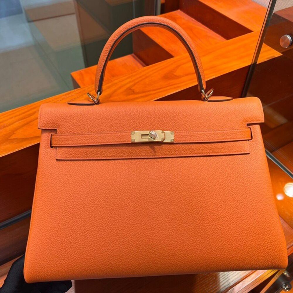 Alternative view of Hermes Kelly Gold Hardware Orange Epsom 35Cm
