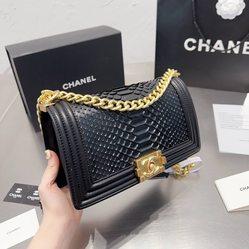 Alternative view of Chanel Boy Flap Bag Snake Leather Black 25Cm