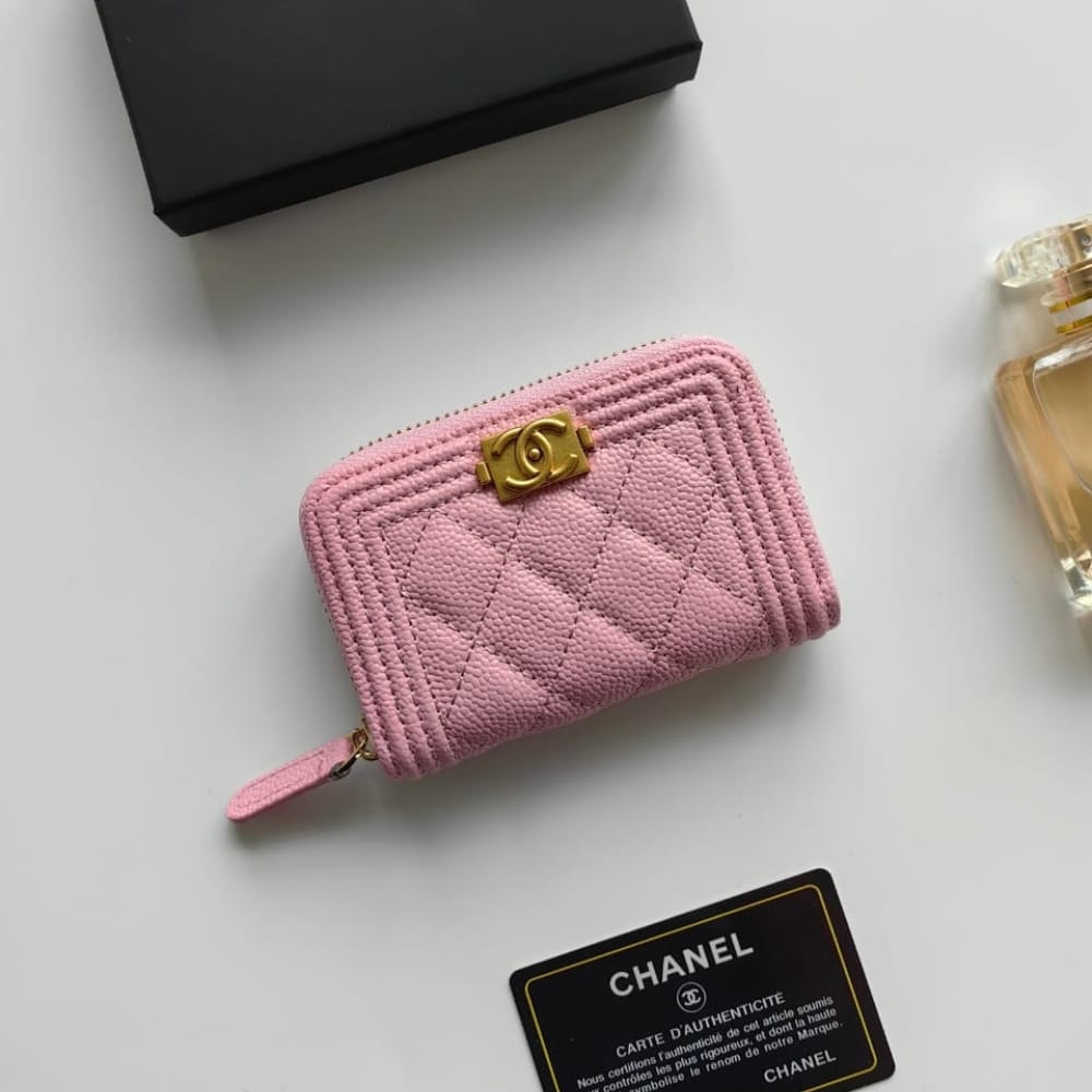 Alternative view of Chanel Boy Flap Card Holder Wallet Gold Pink 11Cm A80603 B10211 NM370