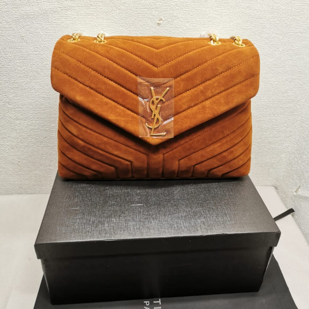 Alternative view of Saint Laurent Cinnamon Loulou Large Chain Bag In Suede Brown 31Cm