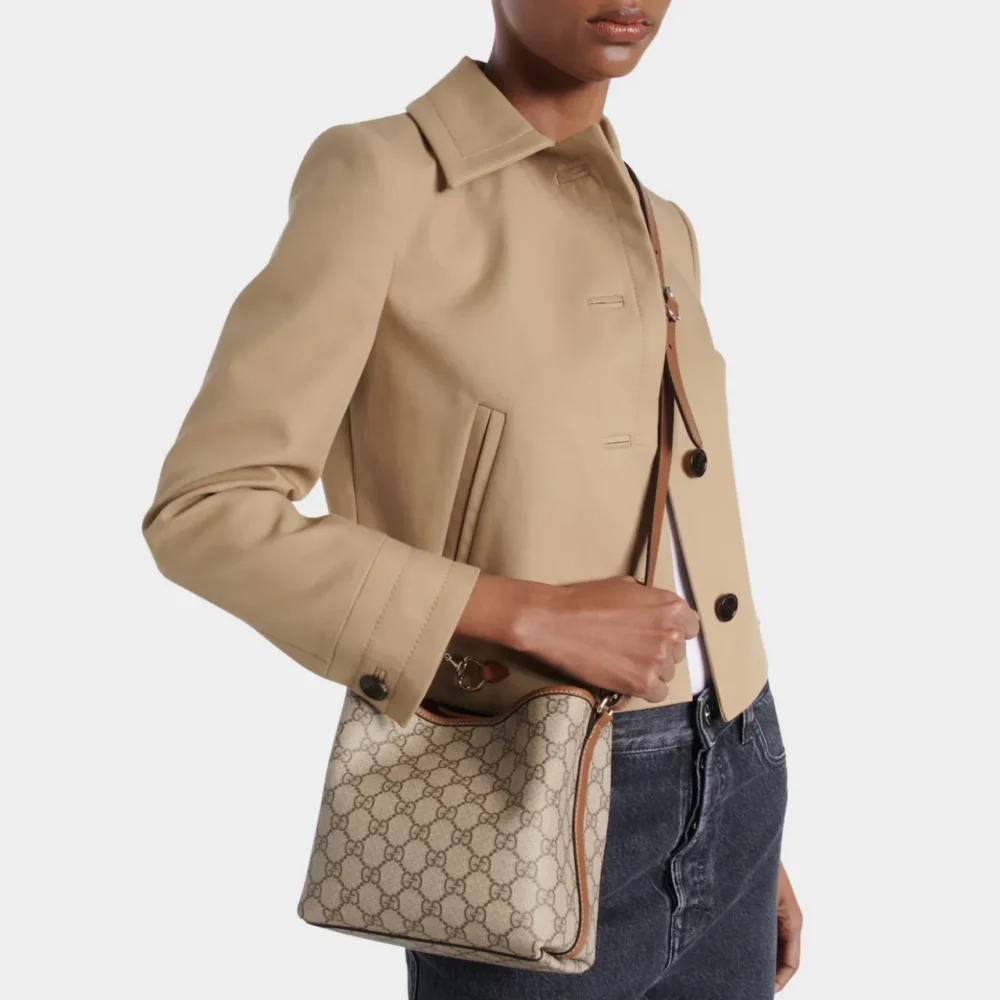 Alternative view of Gucci GG Emblem Mini Bucket Bag Beige And Dark Brown ‎21Cm 815118 FAD6L 9758