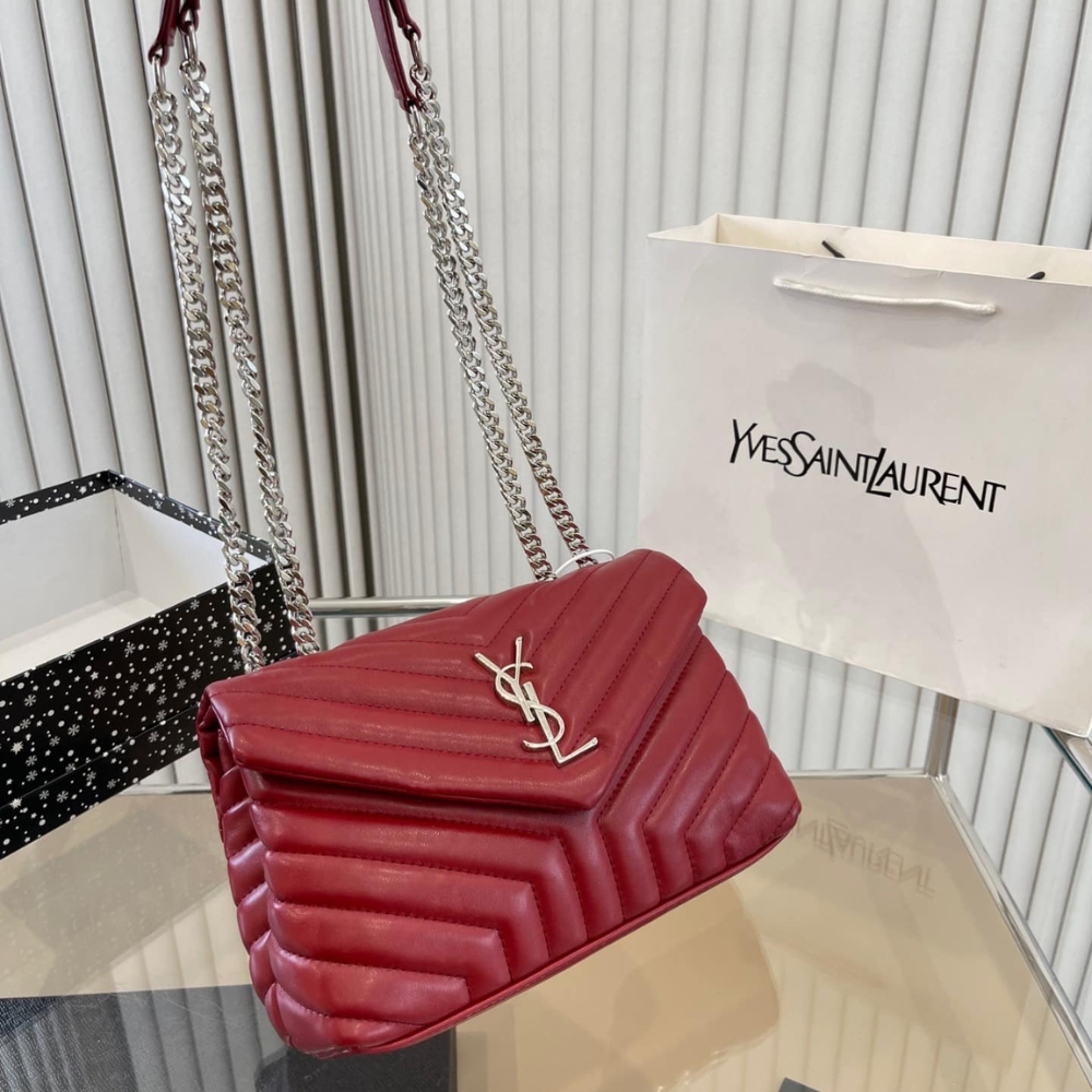Alternative view of Saint Laurent Loulou Small Chain Bag In Quilted Y Wine Red 25Cm