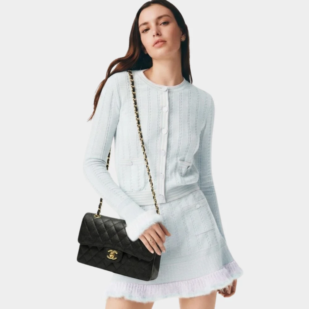 Alternative view of Chanel Medium Classic Handbag Grained And Gold Tone Metal Black 26Cm A01113 Y01864 C3906
