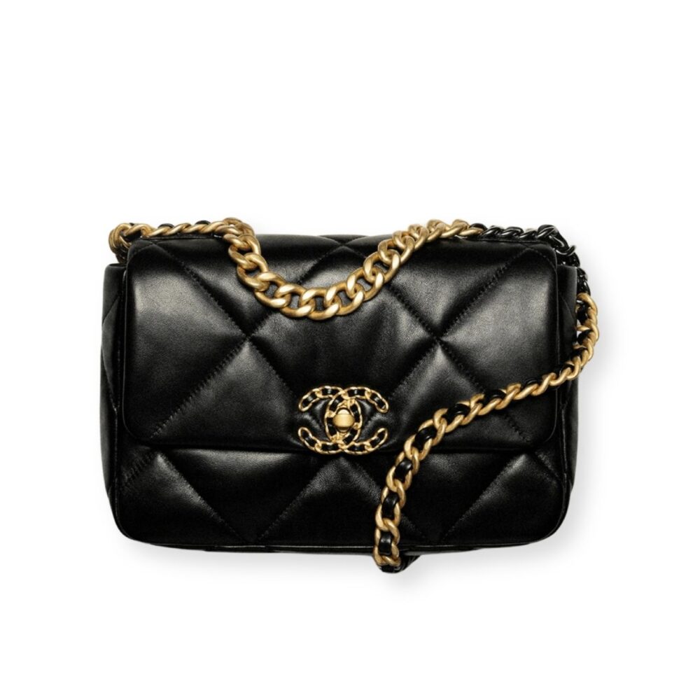 Chanel 19 Flap Bag Shiny Gold And Silver Tone Black 26Cm AS1160 B04852 94305