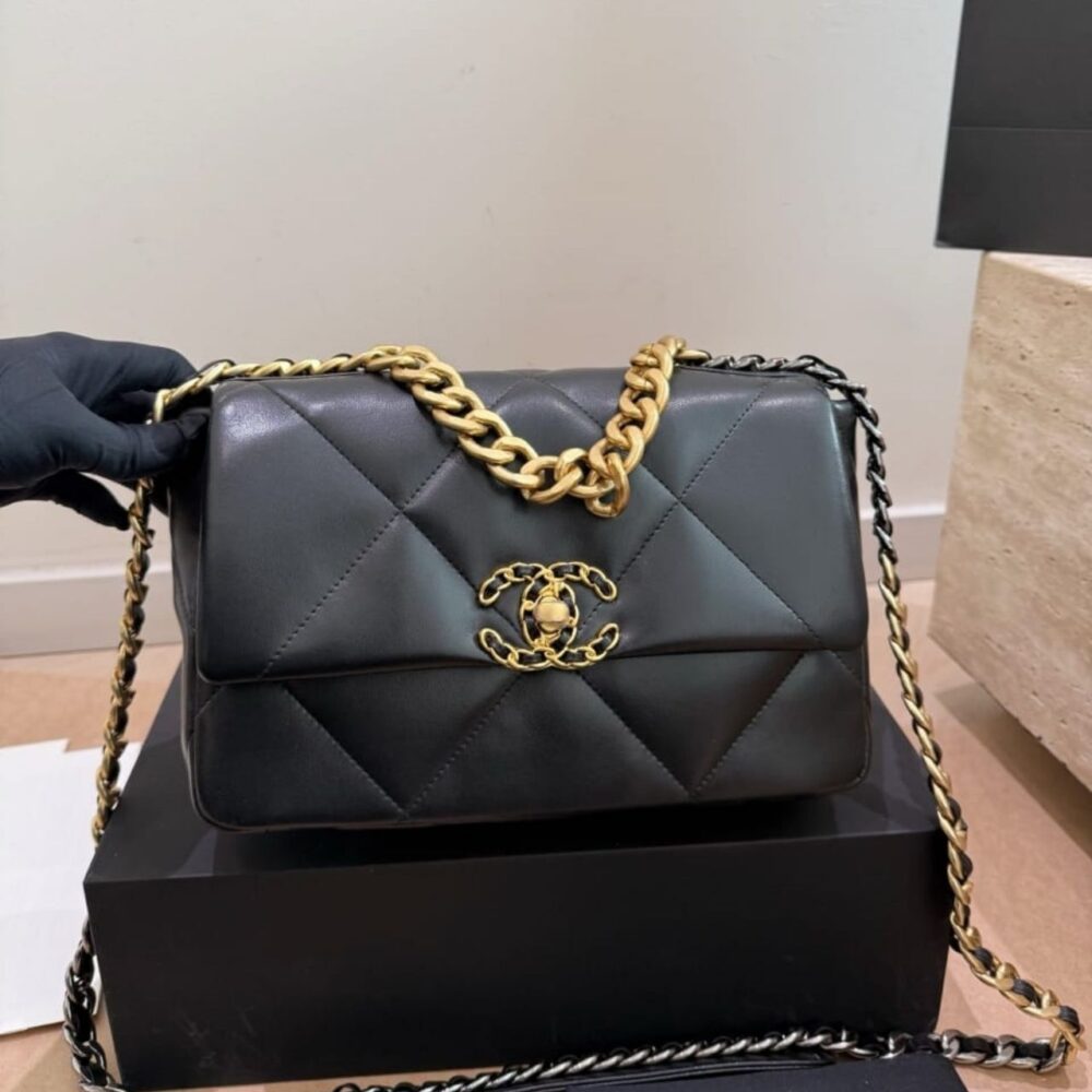 Alternative view of Chanel 19 Flap Bag Shiny Gold And Silver Tone Black 26Cm AS1160 B04852 94305